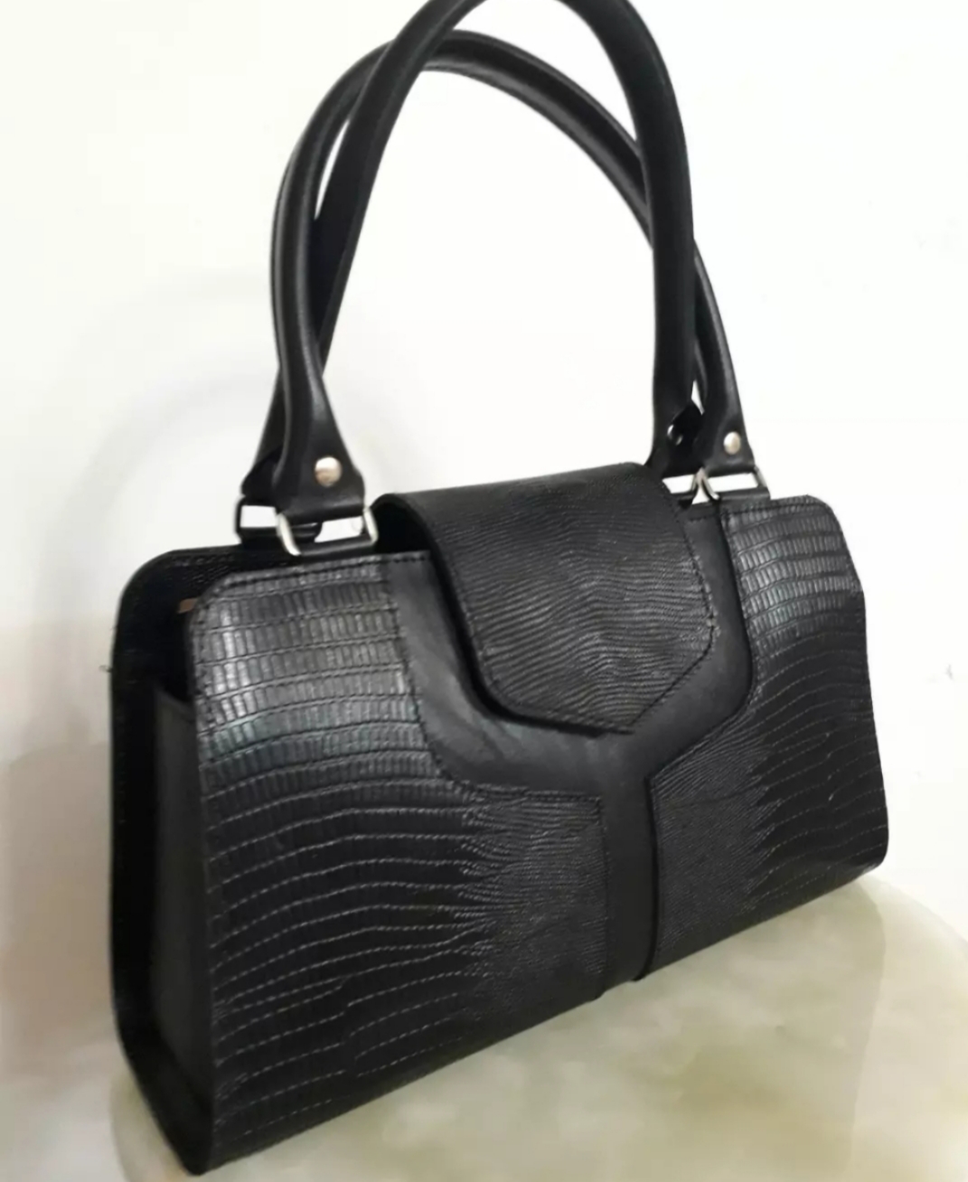 کیف دستی زنانه چرم طبیعی گاوی لیزارد مشکی