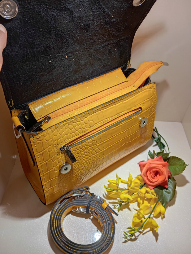 کیف دستی چرم طبیعی گاوی رکو زرد