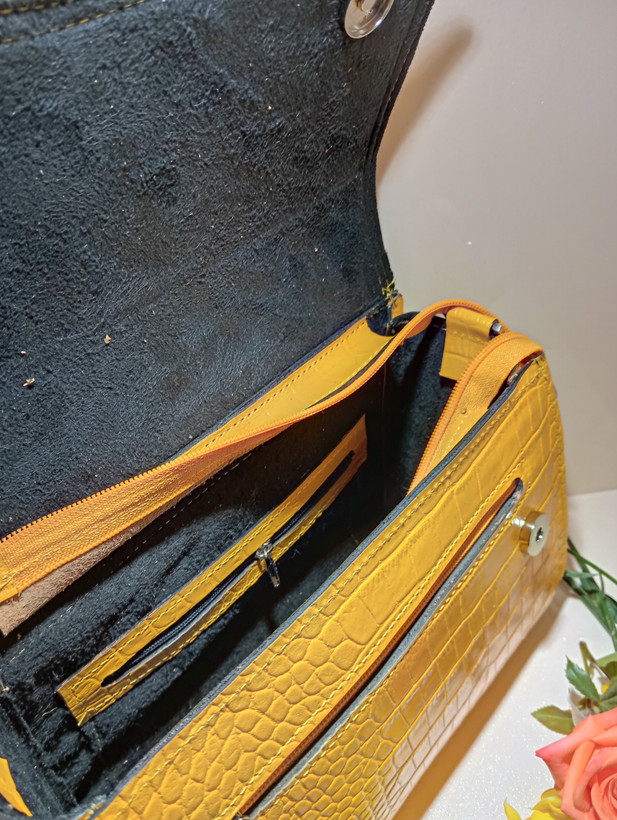 کیف دستی چرم طبیعی گاوی رکو زرد
